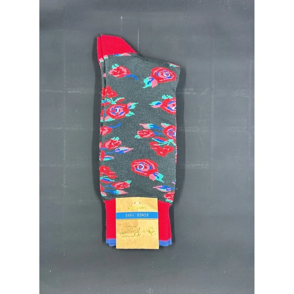 Original Penguin Floral Crew Socks Mens Red Grey Rose Pattern 5G16-3045